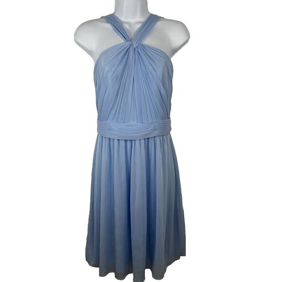 David's Bridal Y Neck Mesh Short Bridesmaid Dress Ice Blue Women's Size 6 EUC - Picture 2 of 10
